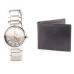 Fidato Leather wallet + men's steel watch silver dial